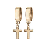 Boucles d'oreille crole acier et pvd dor avec croix suspendue