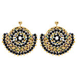 Boucles d'oreille cr�oles boh�me en acier dor� perles noires et dor�es