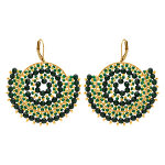 Boucles d'oreille cr�oles boh�me en acier dor� perles vertes et dor�es - dormeuse
