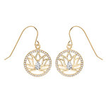 Boucles d'oreille crochet en vermeil motif lotus avec contour cercle d'oxydes blancs sertis