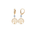 Boucles d'oreille dormeuse argent dor� jaune arbre de vie 15mm et boule jade bleu ciel v�ritable