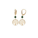Boucles d'oreille dormeuse argent dor� jaune arbre de vie 15mm et boule malachite v�ritable