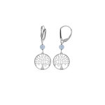 Boucles d'oreille dormeuse argent rhodi� arbre de vie 15mm et boule jade bleu ciel v�ritable