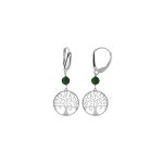 Boucles d'oreille dormeuse argent rhodi� arbre de vie 15mm et boule malachite v�ritable