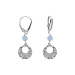Boucles d'oreille dormeuse argent rhodi� pastille martel� avec 1 boule jade bleu ciel