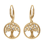 Boucles d'oreille dormeuse en vermeil arbre de vie contour perl� avec oxydes blancs