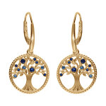 Boucles d'oreille dormeuse en vermeil arbre de vie contour perl� avec oxydes d�grad� bleu