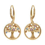Boucles d'oreille dormeuse en vermeil arbre de vie contour perl� avec oxydes multi couleurs