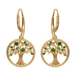 Boucles d'oreille dormeuse en vermeil arbre de vie contour perl� avec oxydes verts