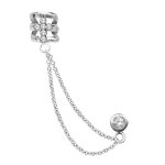 Boucle d'oreille  ear cuff  en argent rhodi pince orne d'une croix en oxydes blancs, 2 chanettes relies ...