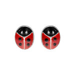 Boucles d'oreilles pour enfant en argent forme coccinelle et fermoir poussette