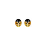 Boucles d'oreille pour enfant en argent coccinelle jaune et point noir fermoir poussette