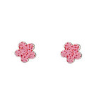 Boucles d'oreilles pour enfant en argent fleur rose et points rouges Boucles d'oreilles pour enfant en argent fleur rose et points rouges