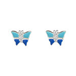 Boucles d'oreilles pour enfant en argent papillon bleu et fermoir poussette Boucles d'oreilles pour enfant en argent papillon bleu et fermoir poussette