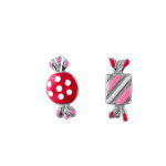 Boucles d'oreilles enfant en argent rhodi bonbons roses et fermoir poussette