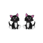 Boucles d'oreille pour enfant en argent rhodié chat noir et rose et fermoir poussette Boucles d'oreille pour enfant en argent rhodié chat noir et rose et fermoir poussette