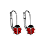 Boucles d'oreilles pour enfant en argent rhodi coccinelle et fermoir dormeuse