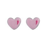 Boucles d'oreilles pour enfant en argent rhodi coeur rose et fermoir poussette