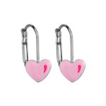 Boucles d'oreilles pour enfant en argent rhodi coeur rose et fermoir dormeuse