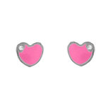 Boucles d'oreilles pour enfant en argent rhodi coeur rose avec petit oxyde blanc et fermoir poussette ...