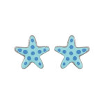 Boucles d'oreilles enfant en argent rhodi toile de mer bleue et fermoir poussette
