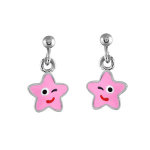 Boucles d'oreilles pour enfant en argent rhodié étoile rose suspendue et fermoir poussette Boucles d'oreilles pour enfant en argent rhodié étoile rose suspendue et fermoir poussette