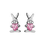 Boucles d'oreilles enfant en argent rhodi� lapin et oxyde rose fermoir poussette
