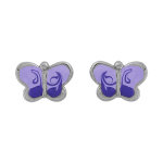 Boucles d'oreilles pour enfant en argent rhodié papillon mauve et fermoir poussette Boucles d'oreilles pour enfant en argent rhodié papillon mauve et fermoir poussette