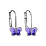 Boucles d'oreilles pour enfant en argent rhodié papillon mauve et fermoir dormeuse Boucles d'oreilles pour enfant en argent rhodié papillon mauve et fermoir dormeuse