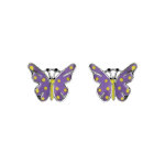 Boucles d'oreilles pour enfant en argent rhodié papillon violet et jaune avec fermoir poussette Boucles d'oreilles pour enfant en argent rhodié papillon violet et jaune avec fermoir poussette