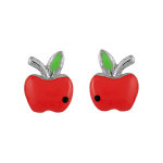 Boucles d'oreilles pour enfant en argent rhodi� pomme rouge et fermoir poussette