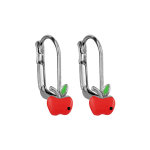 Boucles d'oreilles pour enfant en argent rhodi� pomme rouge et fermoir dormeuse