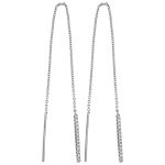 Boucles d'oreilles passantes en argent rhodi� cha�nette avec 1 b�ton orn� d'oxydes blancs sertis � 1 ...
