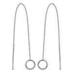 Boucles d'oreilles traversantes en argent rhodi chanette avec baguette  1 extrmit et anneau  l'autre ...