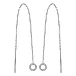 Boucles d'oreilles traversantes en argent rhodi chanette avec baguette  1 extrmit et anneau orn ...