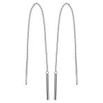 Boucles d'oreilles traversantes en argent rhodi� cha�nette avec baguette � 1 extr�mit� et baguette plus ...