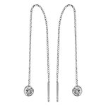 Boucles d'oreilles passantes en argent rhodi� cha�nette avec oxyde blanc � 1 extr�mit� et baguette � ...