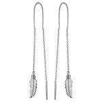 Boucles d'oreilles passantes en argent rhodi avec plume  1 extrmit et baguette  l'autre