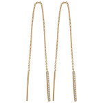 Boucles d'oreilles passantes en plaqu or chanette avec 1 bton orn d'oxydes blancs sertis  1 extrmit ...
