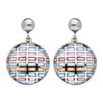 Boucles d'oreille pendantes en acier stella mia ronde motif rectangles multi - couleur et nacre et fermoir ...