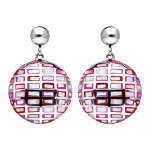 Boucles d'oreille pendantes en acier stella mia ronde rose et nacre et fermoir poussette