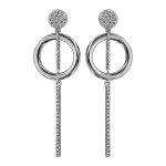 Boucles d'oreille pendantes en argent rhodi avec 1 anneau et baguettes ornes d'oxydes blancs fermoir ...