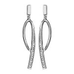Boucles d'oreilles pendantes en argent rhodi demi boucle avec oxydes blancs sertis et fermoir poussette ...