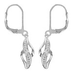 Boucles d'oreilles pendantes en argent rhodi� 1 tour avec 1 brin lisse et 1 brin ouvrag� et orn� d'1 ...