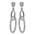 Boucles d'oreilles pendantes en argent rhodi 2 anneaux ovales suspendus et emmaills, 1 lisse et l'autre ...