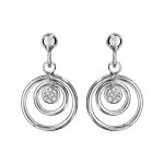 Boucles d'oreilles pendantes en argent rhodi anneaux suspendus avec oxyde blanc et fermoir poussette ...