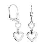 Boucles d'oreilles pendantes en argent rhodi 2 coeurs ajours de taille diffrente et fermoir dormeuse ...