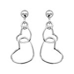 Boucles d'oreilles pendantes en argent rhodi 2 coeurs emmaills suspendus et fermoir poussette