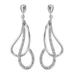 Boucles d'oreilles pendantes en argent rhodi gouttes suspendues stylises avec oxydes blancs sertis ...
