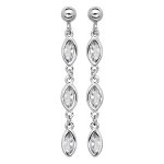 Boucles d'oreille pendantes en argent rhodié 3 oxydes blancs ronds cerclés et fermoir poussette Boucles d'oreille pendantes en argent rhodié 3 oxydes blancs ronds cerclés et fermoir poussette